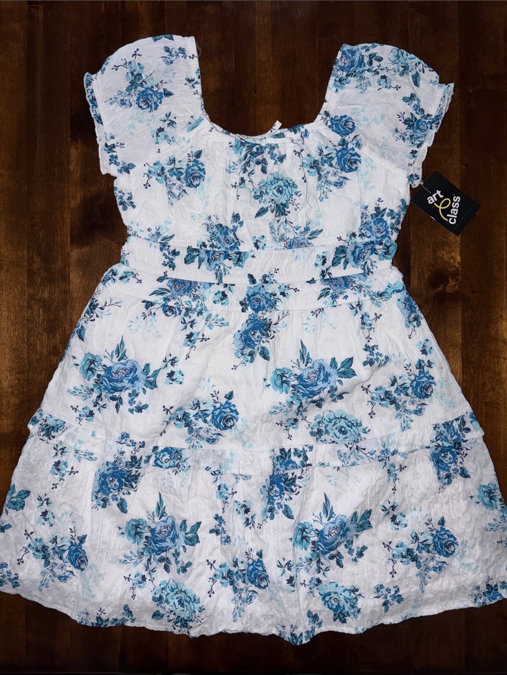 art class Girl’s XL NWT White with Blue Floral Ruffle Dress
